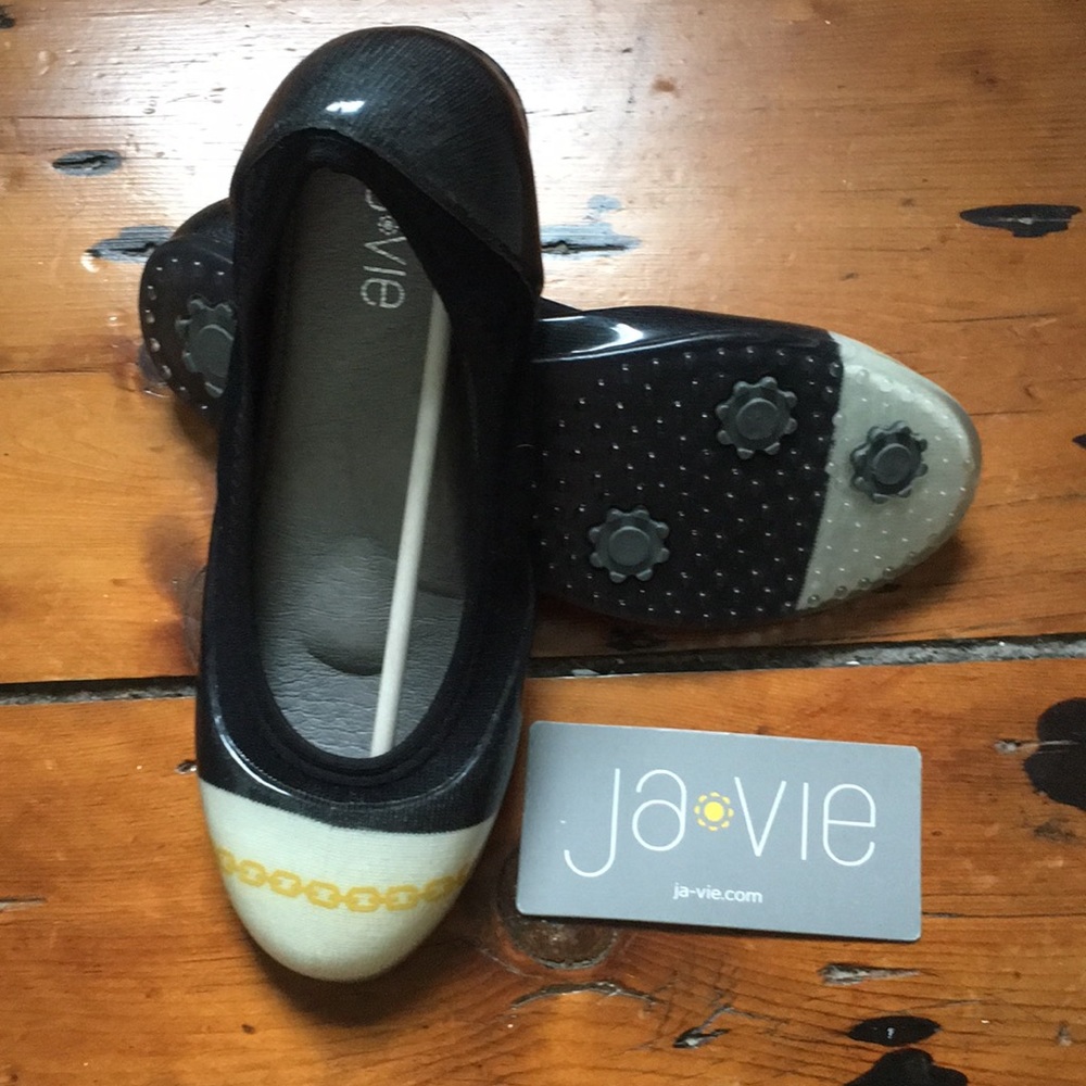 Ja Vie Chain Black White Jelly Flats 39 US 8 New